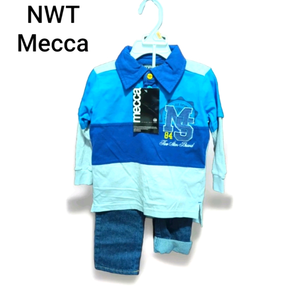 Mecca Boys Toddlers Playwear 2pc Long Sleeve Shirt  & Jeans Set 2T NWT